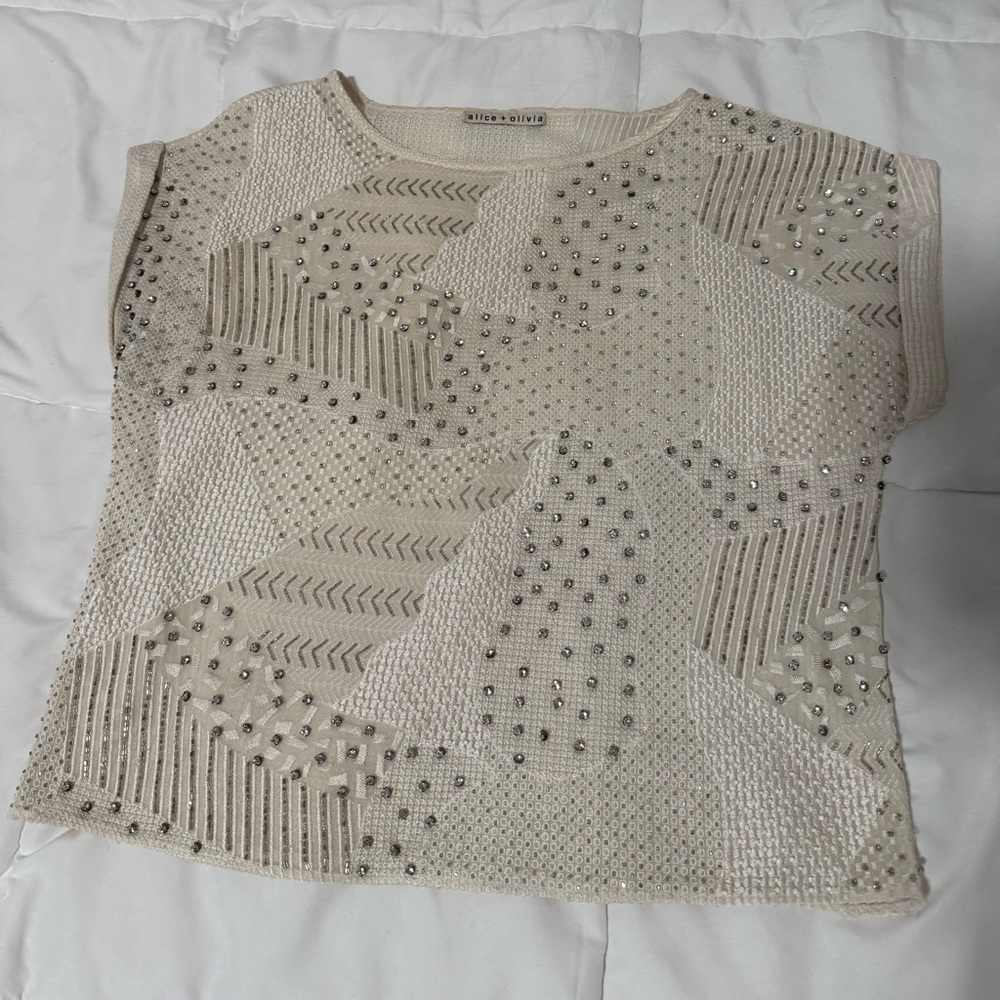 Alice + Olivia Cream Embellished Blouse